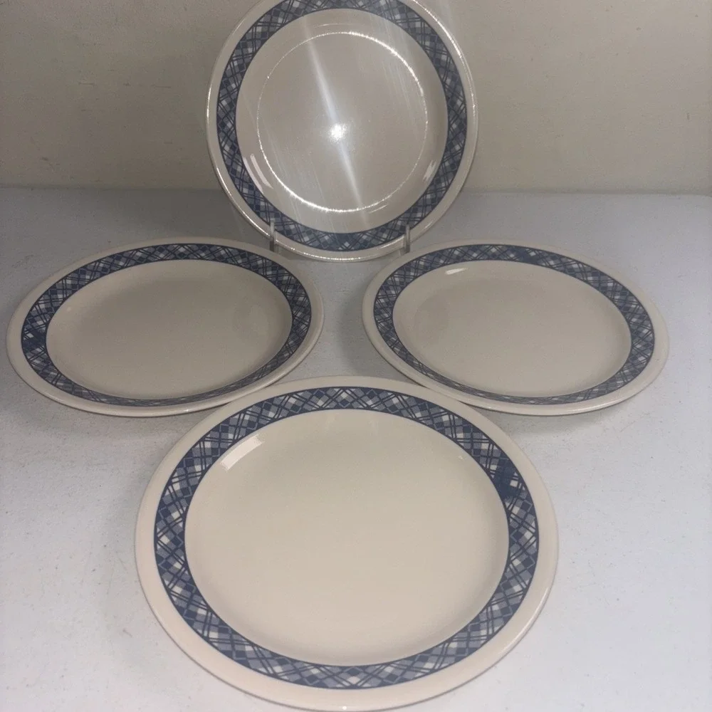 Corelle BLUE PLAID Bread Salad Plates  7 1/4